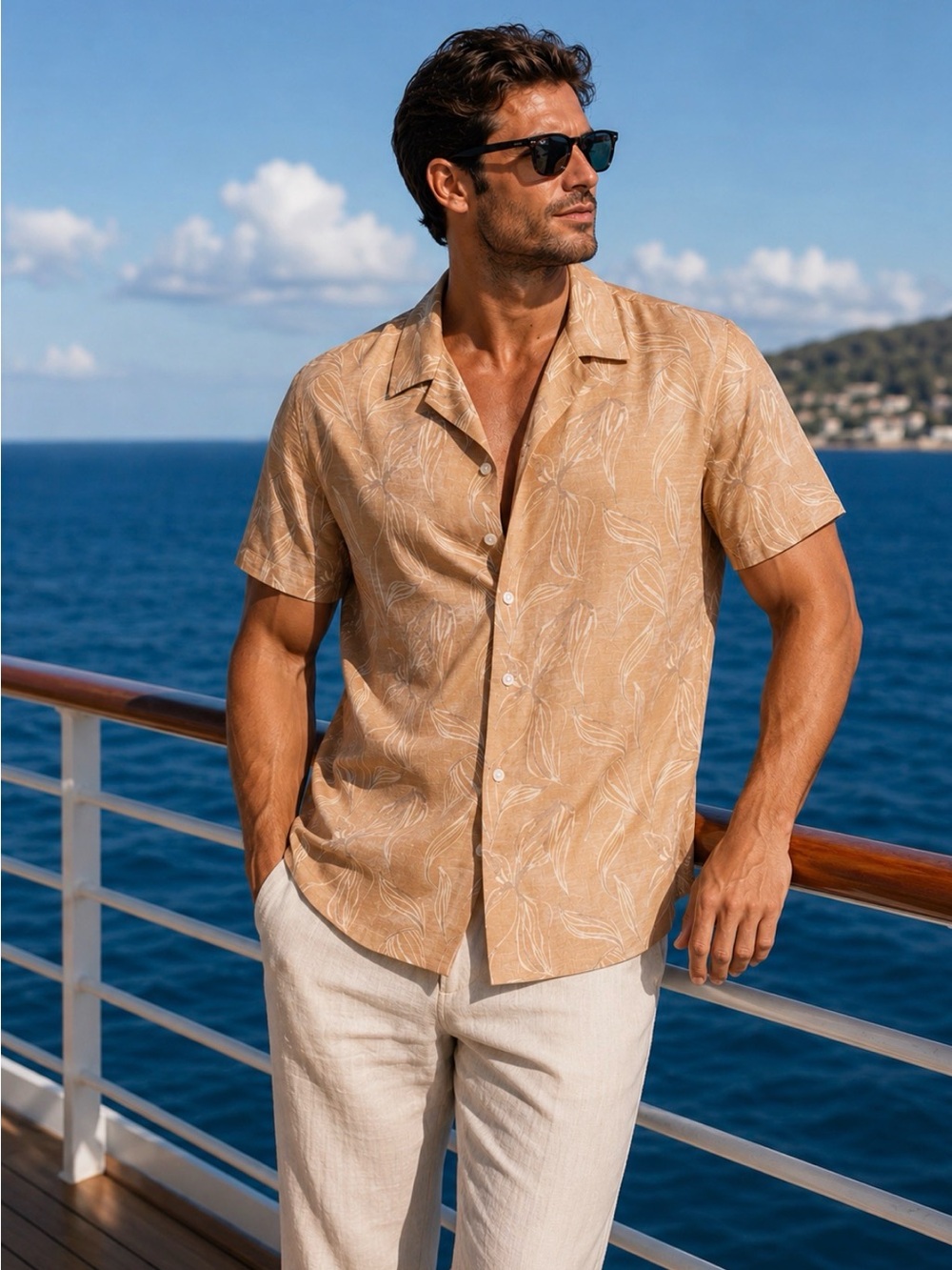 Newport Tan Floral Short-Sleeve Button-Down Shirt